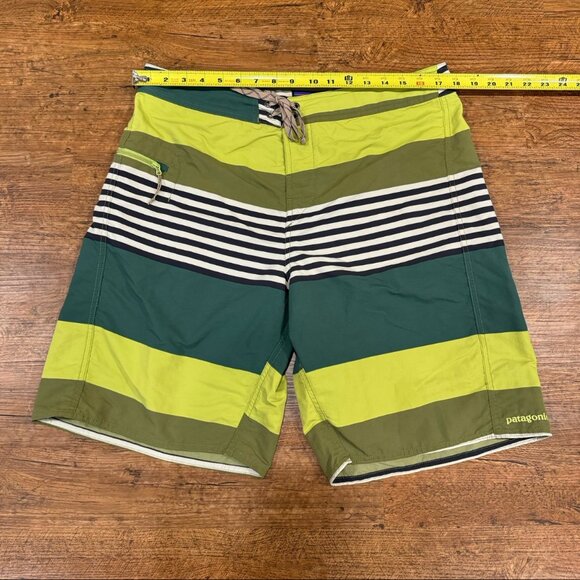 Patagonia Green Striped Wavefarer Board‎ Shorts Swim Trunks Bermudas Men's 35x9 - Picture 7 of 8